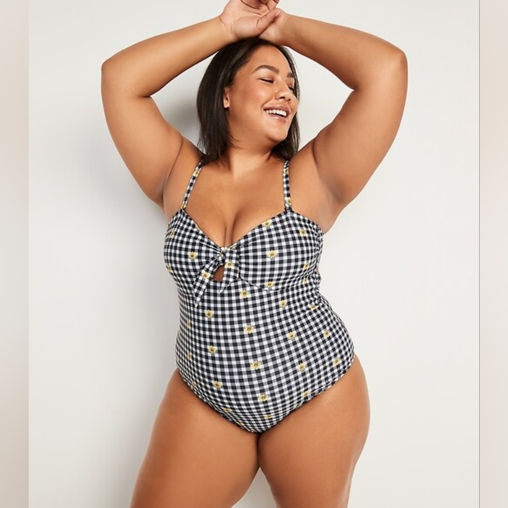 Gap Gingham Tie Front Keyhole Daisy Bandeau One Piece 3X Ladies Swimsuit